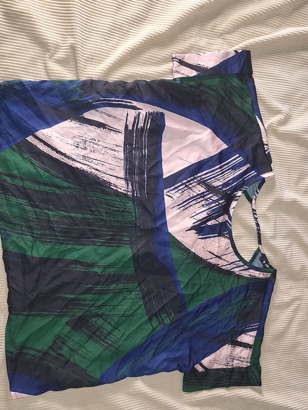 Abstract Print Short Sleeve Blouse in Green & Blue